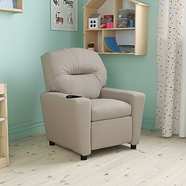 Flash Furniture Chandler Contemporary Beige Vinyl Kids Recliner with Cup Holder. View a larger version of this product image.
