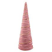 Northlight 15.25" Pink Fabric with Gold Garland Christmas Cone Tree