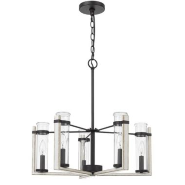 Cal Lighting 60Wx 5 Olivette Metal Chandelier With Glass Shade, White Washed. View a larger version of this product image.