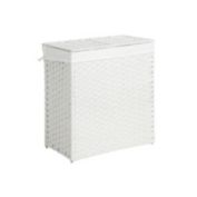 SONGMICS Handwoven Laundry Hamper, Synthetic Rattan Laundry Basket, Divided Clothes Hamper with Removable Liner Bag, White