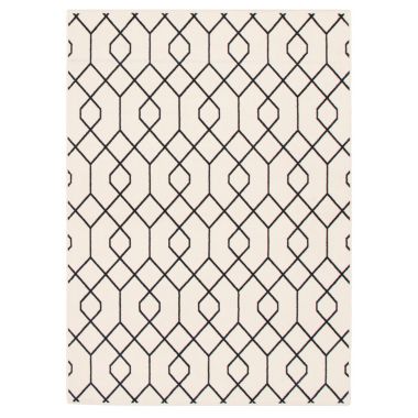 Chaudhary Living 7.75' x 10' White and Navy Blue Geometric Rectangular Area Throw Rug. View a larger version of this product image.