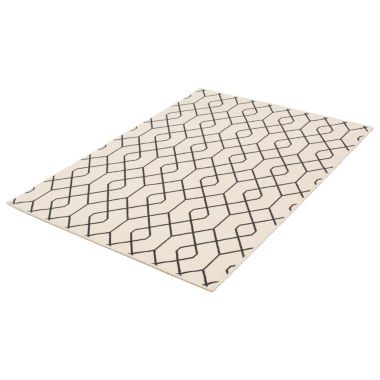 Chaudhary Living 7.75' x 10' White and Navy Blue Geometric Rectangular Area Throw Rug. View a larger version of this product image.