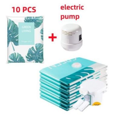 Green Living Vacuum Seal Storage Bags in 24x32" 10-Pcs+Pump Green and White. View a larger version of this product image.