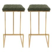LeisureMod Quincy Leather Bar Stools With Gold Metal Frame Set of 2