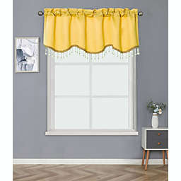Kate Aurora Luxurious Solid Colored Scalloped Rod Pocket Window Valance With Crystal Beaded Trim - Yellow