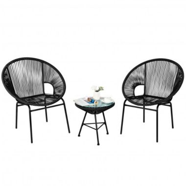 Costway 3PCS Patio Acapulco Furniture Bistro Set with GlassTable-Black. View a larger version of this product image.