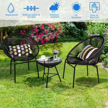 Costway 3PCS Patio Acapulco Furniture Bistro Set with GlassTable-Black. View a larger version of this product image.
