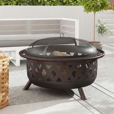 Slickblue Weather Resistant Steel Wood Burning Fire Pit with Spark Screen. View a larger version of this product image.