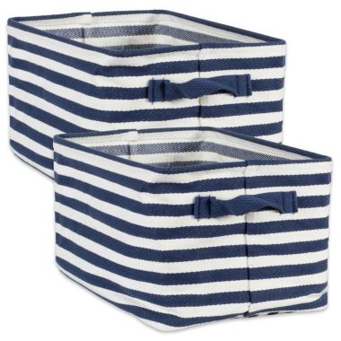 DII Pe Coated Herringbone Woven Cotton Laundry Bin Stripe French Blue Rectangle Large 16X12.5X9.5 Set/2. View a larger version of this product image.
