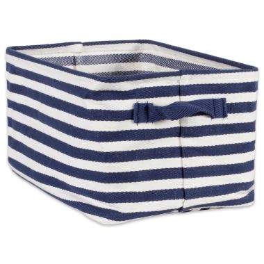 DII Pe Coated Herringbone Woven Cotton Laundry Bin Stripe French Blue Rectangle Large 16X12.5X9.5 Set/2. View a larger version of this product image.