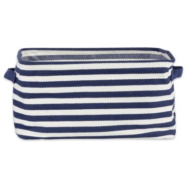 DII Pe Coated Herringbone Woven Cotton Laundry Bin Stripe French Blue Rectangle Large 16X12.5X9.5 Set/2. View a larger version of this product image.