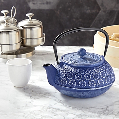 Juvale Blue Cast Iron Teapot with Stainless Steel Infuser (34oz). View a larger version of this product image.