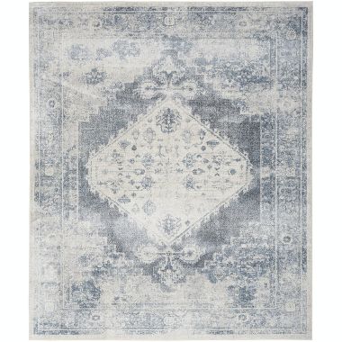 Nourison Astra Machine Washable Vintage Persian Indoor Rug Blue/Ivory 7'10" x 10'. View a larger version of this product image.
