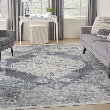 Nourison Astra Machine Washable Vintage Persian Indoor Rug Blue/Ivory 7'10" x 10'. View a larger version of this product image.