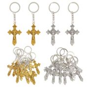 Juvale 24 Pack Christian Cross Keychain Bulk Set, Religious Metal Key Holders for First Communion Favors, Easter, Baptism (Silver, Gold, 3.6 In)