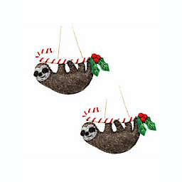 Global Crafts Set of 2 Sloth on Candy Cane Felt Ornaments