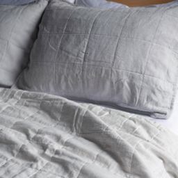 100% French Linen Box Stitch Quilt - Full/Queen - Pebble Heather/Pinstripe   BOKSER HOME