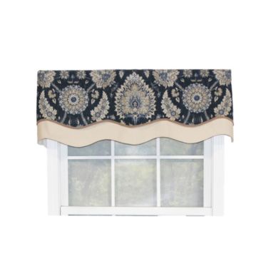 RLF Home Wakeshire Glory Valance Indigo. 3" Rod Pocket, Layered, Trimmed. 50"W X 16"L. View a larger version of this product image.