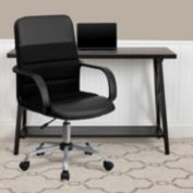 Emma + Oliver Mid-Back Black LeatherSoft and Mesh Swivel Task Office Chair with Arms