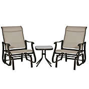 Outsunny 3-Piece Gliding Chair & Tea Table Set, Outdoor 2 Rocker Seats with Steel Frame, Tempered Glass Tabletop, Garden Patio Furniture, Grey
