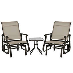 Outsunny 3-Piece Gliding Chair & Tea Table Set, Outdoor 2 Rocker Seats with Steel Frame, Tempered Glass Tabletop, Garden Patio Furniture, Grey