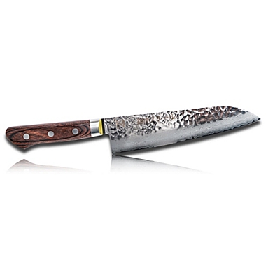 Made in Japan   KASUMI 180 by Ginza Steel- Damascus VG10 Santoku Knife 180mm Mahogany Brown handle. View a larger version of this product image.