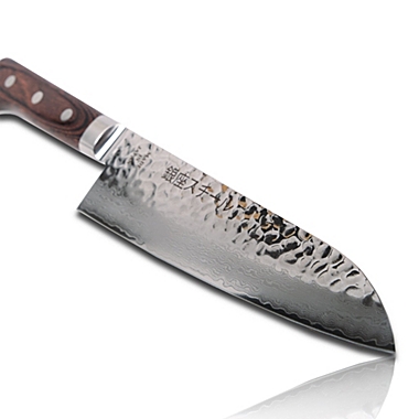 Made in Japan   KASUMI 180 by Ginza Steel- Damascus VG10 Santoku Knife 180mm Mahogany Brown handle. View a larger version of this product image.