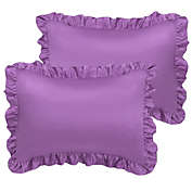 PiccoCasa Set of 2 Satin Boudoir Ruffled Envelope Silky Sateen Pillowcases, Luxurious Cool Silky Oxford Pillow Covers Pillow Protector Shams with Envelope Closure, King(20"X36") Purple
