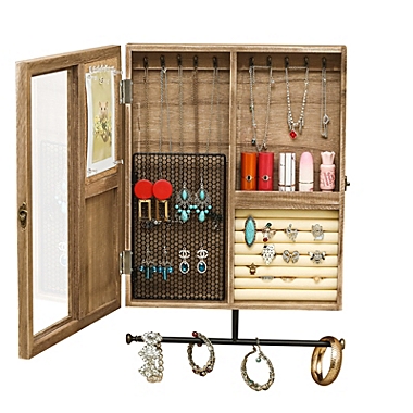 Inq Boutique Wooden Jewelry Box With High-Grade Wall Barn Door Decoration, Jewelry Seat For Necklaces, Earrings, Bracelets, Rings And Other Accessories - Brown RT. View a larger version of this product image.