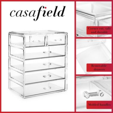 Casafield Acrylic Cosmetic Makeup Organizer & Jewelry Storage Display Case - 4 Large, 2 Small Drawer Set - Clear. View a larger version of this product image.