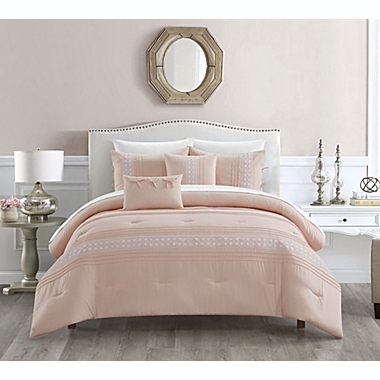 Chic Home Brice Comforter Set Pleated Embroidered Design Bedding - Decorative Pillows Shams Included - 5 Piece - King 104x92", Blush. View a larger version of this product image.