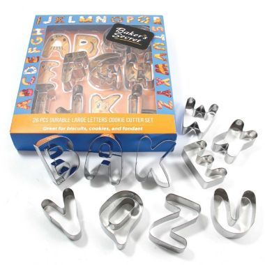 Baker's Secret Cookie Cutter Set Stainless Steel Jumbo Size 26 Letters, Stainless Steel Heat Resistant, in Gift Packaging, Alphabet Big Letters for Baking, Silver. View a larger version of this product image.