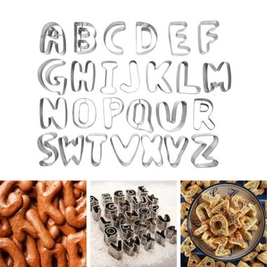 Baker's Secret Cookie Cutter Set Stainless Steel Jumbo Size 26 Letters, Stainless Steel Heat Resistant, in Gift Packaging, Alphabet Big Letters for Baking, Silver. View a larger version of this product image.