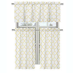 Kate Aurora Living Shabby Trellis 3 Piece Café Kitchen Curtain Tier And Valance Set - 56 in. W x 36 in. L, Yellow