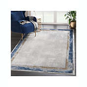Abani Rugs REG170A Solid Grey Area Rug with Navy Blue Border