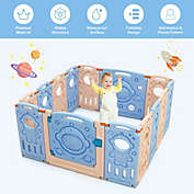 Costway 14-Panel Foldable Playpen Kids Activity Center with Lockable Door