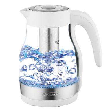 Brentwood Glass 1.7 Liter Electric Kettle with Tea Infuser in White. View a larger version of this product image.