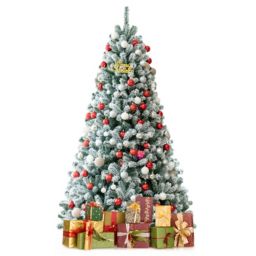 Costway 7-Foot Pre-lit Snow Flocked Hinged Christmas Tree