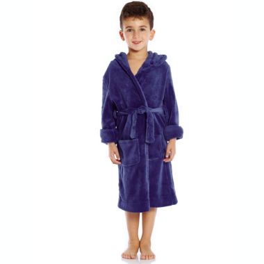 Leveret Kids Fleece Hooded Robe Classic Solid Color. View a larger version of this product image.