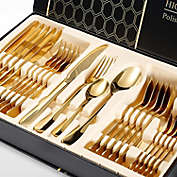 Stock Preferred 24-Pieces Gold Polished Cutlery Tableware Set Service for 6 in Stainless Steel