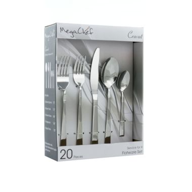 MegaChef Cravat 20 Piece Flatware Utensil Set, Stainless Steel Silverware Metal Service for 4 in Silver. View a larger version of this product image.