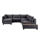 Alternate image 3 for Contemporary Home Living 131.5" Madison Dark Gray 7-Piece Modular Sectional Sofa Chaise with USB Storage and Console Table