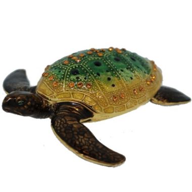 Green Sea Turtle Bejeweled Enamel Jewelry Trinket Keepsake Box Container New. View a larger version of this product image.