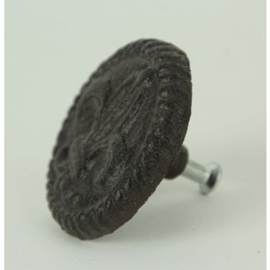 De Leon Collections Brown Cast Iron Fleur De Lis Round Cabinet Knobs or Drawer Pulls Set of 12 Western Décor. View a larger version of this product image.
