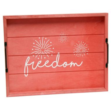 Elegant Designs Decorative Wood Serving Tray with Handles, 15.50" x 12", "Freedom". View a larger version of this product image.