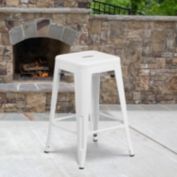 Flash Furniture Lily 4 Pack Commercial Grade 24" High Backless White Metal Indoor-Outdoor Counter Height Stool with Square Seat