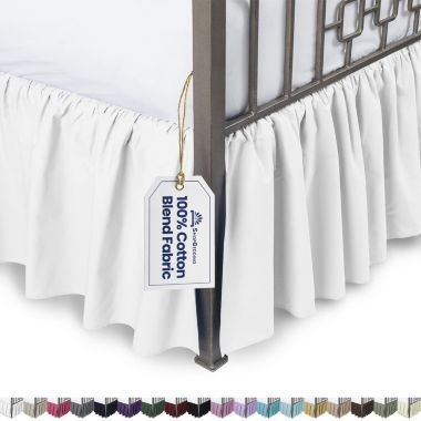 SHOPBEDDING Ruffled Bed Skirt with Split Corners - Queen, White, 18 Inch Drop Cotton Blend Bedskirt (Available in 14 Colors) - Blissford Dust Ruffle.. View a larger version of this product image.