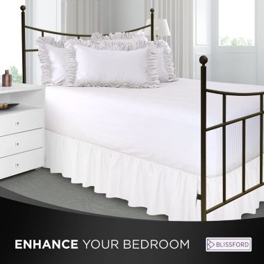 SHOPBEDDING Ruffled Bed Skirt with Split Corners - Queen, White, 18 Inch Drop Cotton Blend Bedskirt (Available in 14 Colors) - Blissford Dust Ruffle.. View a larger version of this product image.