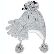 Fab Big Girl&#39;s 2 Pc Heidi Sequined Popcorn Knit Hat & Gloves Gray Size Regular