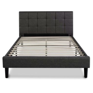 Slickblue Queen size Modern Classic Dark Grey Upholstered Platform Bed with Headboard. View a larger version of this product image.